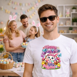 Tricou Paste Iepuras Silly Rabbit Happy Easter Colorat, din bumbac 100%, tricou alb, Copii | Dama | Barbat - Img 7