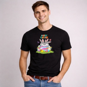 Tricou Paste Iepurasi Paste Cos Oua Colorate Grup Vesel, din bumbac 100%, tricou negru, Copii | Dama | Barbat - Img 3