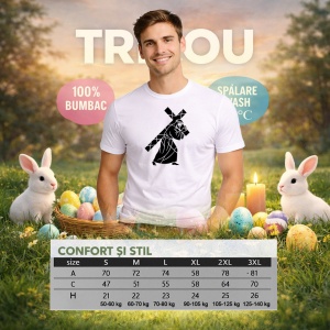 Tricou Paste Isus Cu Cruce Silueta Simbol Crestin Religios, din bumbac 100%, tricou alb, Copii | Dama | Barbat - Img 6
