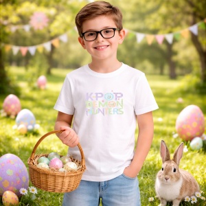 Tricou Paste Kpop Demon Hunters Text Pastel Aesthetic Easter, din bumbac 100%, tricou alb, Copii | Dama | Barbat - Img 7
