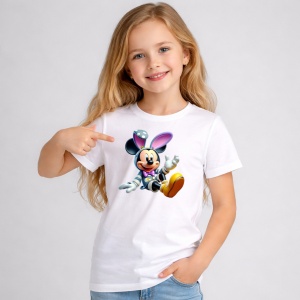 Tricou Paste Mickey Mouse Iepuras Paste Oua Colorate Vesel, din bumbac 100%, tricou alb, Copii | Dama | Barbat