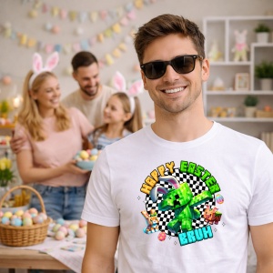 Tricou Paste Minecraft Happy Easter Bruh Gamer Pixel Oua, din bumbac 100%, tricou alb, Copii | Dama | Barbat - Img 7