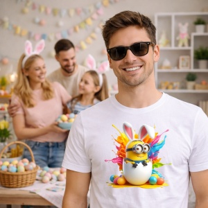 Tricou Paste Minion Iepuras Paste Ou Colorat Amuzant, din bumbac 100%, tricou alb, Copii | Dama | Barbat - Img 7