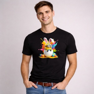 Tricou Paste Minion Iepuras Paste Ou Colorat Amuzant, din bumbac 100%, tricou negru, Copii | Dama | Barbat - Img 2