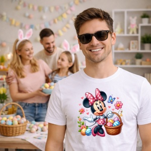 Tricou Paste Minnie Mouse Paste Cos Oua Colorate Primavara, din bumbac 100%, tricou alb, Copii | Dama | Barbat - Img 7