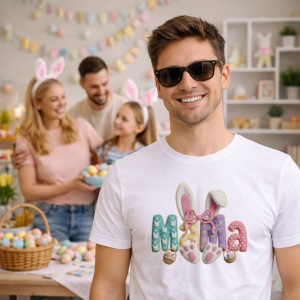 Tricou Paste Nume Mama Stil Pastel Iepuras Flori Cute, din bumbac 100%, tricou alb, Copii | Dama | Barbat - Img 7