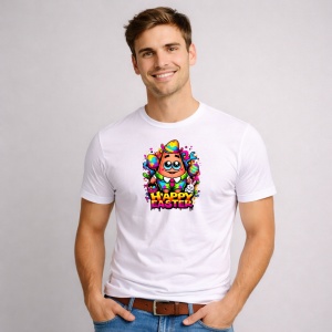 Tricou Paste Patrick Star Happy Easter Oua Colorate Vesel, din bumbac 100%, tricou alb, Copii | Dama | Barbat - Img 2