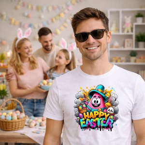 Tricou Paste Patrick Star Spongebob Paste Happy Easter Colorat, din bumbac 100%, tricou alb, Copii | Dama | Barbat - Img 7