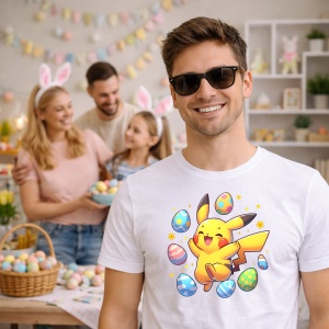 Tricou Paste Pikachu Paste Oua Colorate Iepuras, din bumbac 100%, tricou alb, Copii | Dama | Barbat - Img 7