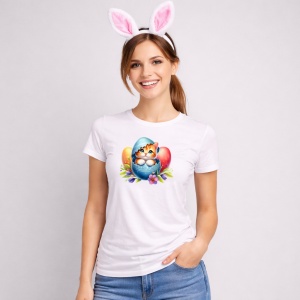 Tricou Paste Pisica Paste Ou Spart Colorat Flori, din bumbac 100%, tricou alb, Copii | Dama | Barbat - Img 3