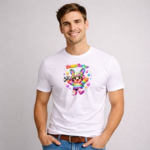 Tricou Paste Roblox Iepuras Gamer Happy Easter Oua Colorate, din bumbac 100%, tricou alb, Copii | Dama | Barbat - Img 2