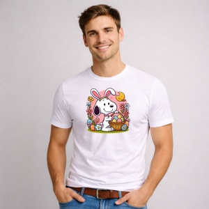 Tricou Paste Snoopy Paste Cos Oua Colorate Floral, din bumbac 100%, tricou alb, Copii | Dama | Barbat - Img 2