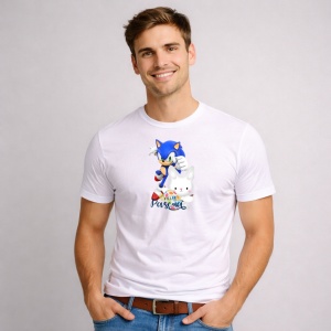 Tricou Paste Sonic Iepuras Felices Pascua Oua Colorate, din bumbac 100%, tricou alb, Copii | Dama | Barbat - Img 2