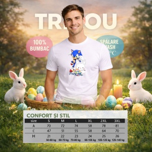 Tricou Paste Sonic Iepuras Felices Pascua Oua Colorate, din bumbac 100%, tricou alb, Copii | Dama | Barbat - Img 6