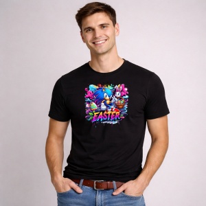 Tricou Paste Sonic Paste Easter Graffiti Oua Colorate, din bumbac 100%, tricou negru, Copii | Dama | Barbat