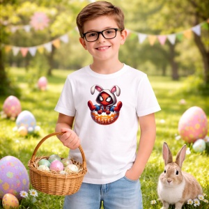 Tricou Paste Spiderman Iepuras Paste Ou Colorat Spart, din bumbac 100%, tricou alb, Copii | Dama | Barbat - Img 5