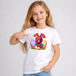 Tricou Paste Spiderman Iepuras Paste Oua Colorate, din bumbac 100%, tricou alb, Copii | Dama | Barbat - Img 1