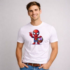 Tricou Paste Spiderman Paste Cos Oua Colorate Erou 2, din bumbac 100%, tricou alb, Copii | Dama | Barbat - Img 2