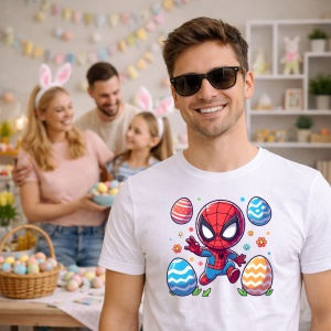 Tricou Paste Spiderman Paste Oua Colorate Iepuras Saritor, din bumbac 100%, tricou alb, Copii | Dama | Barbat - Img 7