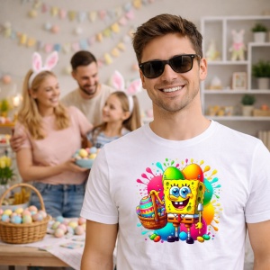 Tricou Paste Spongebob Paste Cos Oua Colorate Vesel, din bumbac 100%, tricou alb, Copii | Dama | Barbat - Img 7