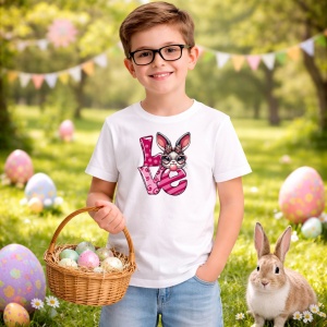 Tricou Paste Text Love Roz Cu Iepuras Cute Easter, din bumbac 100%, tricou alb, Copii | Dama | Barbat - Img 5