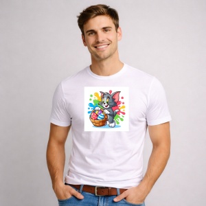 Tricou Paste Tom Cat Paste Cos Oua Colorate, din bumbac 100%, tricou alb, Copii | Dama | Barbat - Img 2