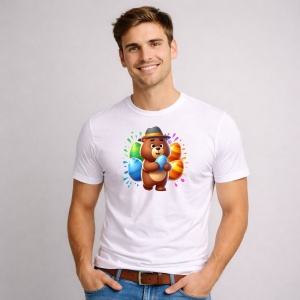 Tricou Paste Urs Paste Oua Colorate Palarie, din bumbac 100%, tricou alb, Copii | Dama | Barbat - Img 3