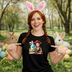 Tricou Paste Woody Toy Story Paste Iepuras Oua, din bumbac 100%, tricou negru, Copii | Dama | Barbat - Img 9