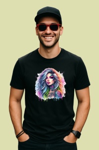 Tricou Pastel hair tattooed woman blue tone, femeie cu par pastel si tatuaj ton albastru, Copii | Dama | Barbat , tricou negru - Img 3