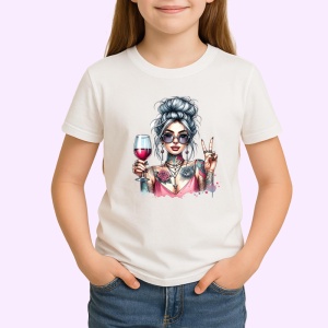 Tricou peace sign wine stylish girl, fata stilata cu vin si semnul pacii, Copii | Dama | Barbat