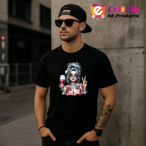 Tricou Peace sign wine stylish girl, fata stilata cu vin si semnul pacii, Copii | Dama | Barbat , tricou negru - Img 11