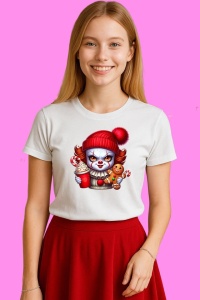 Tricou Pennywise Christmas Chibi Cu Cana, din bumbac 100%, tricou alb, Copii | Dama | Barbat - Img 2