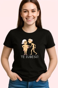 Tricou Pensionari Te Iubesc, din bumbac 100%, tricou negru, Dama | Barbat