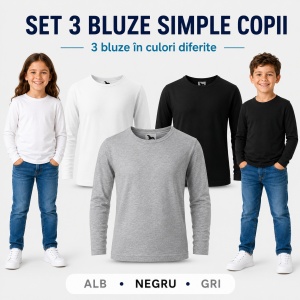 Tricou pentru copii cu maneca lunga 121 - Gri, Alb, Negru