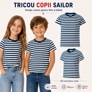 Tricou pentru Copii Marinăresc | Dungi Alb-Albastru - 805