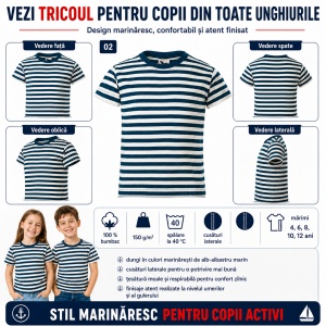 Tricou pentru Copii Marinăresc | Dungi Alb-Albastru - 805 - Img 11