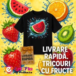Tricou Pepene rosu si stropi de vara, Fructe, Copii | Dama, culoare negru - Img 12