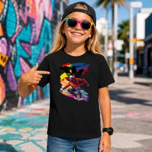 Tricou Personaj Anime Skateboard Graffiti Fundal Rosu Albastru, din bumbac 100%, tricou negru, Copii | Dama | Barbat - Img 7