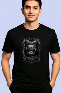 Tricou Personaj horror stil caricatura alb negru expresie intensa Copii | Dama | Barbat, culoare negru - Img 2