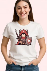 Tricou Personaj Razboinic Mic Cu Scut Si Sabie, din bumbac 100% , tricou alb pentru Copii | Dama | Barbat
