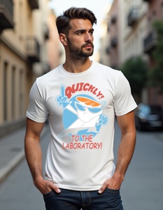 Tricou personalizat pentru barbati din bumbac 100% - Dexter's Lab Genius, Dexter, desen animat, știință, nostalgie, ciudat