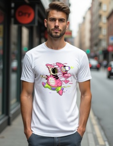 Tricou personalizat pentru barbati din bumbac 100% - Glitchy Patrick, SpongeBob, desen animat, glitch, suprarealist, pop art