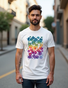 Tricou personalizat pentru bărbați din bumbac 100% - Ink Cat Rainbow