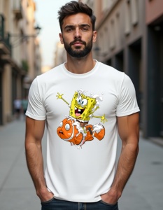 Tricou personalizat pentru barbati din bumbac 100% - Sponge & Nemo, SpongeBob, pești, desen animat, aventură