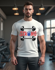Tricou personalizat pentru barbati din bumbac 100% - "Strong Barbell" - Ideal pentru forta si antrenamente