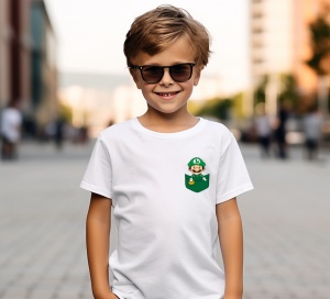Tricou personalizat pentru copii din bumbac 100% cu imprimeu de buzunar - Luigi, fratele lui Mario - Tricou pentru micii gameri - Img 2