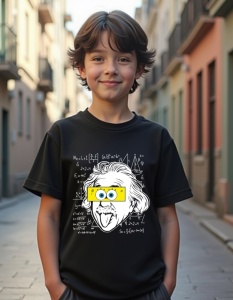 Tricou personalizat pentru copii din bumbac 100% - Einstein SpongeMind, Einstein, SpongeBob, știință, desen animat, matematică, pop art - Img 2