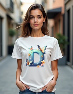 Tricou personalizat pentru dama din bumbac 100% - Butterfly - Litera D