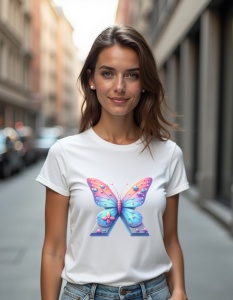 Tricou personalizat pentru dama din bumbac 100% - Butterfly - Litera X