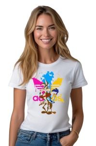 Tricou personalizat pentru damă din bumbac 100% Coyote & RoadRunner, cu imprimeu pentru femei, stil modern, confortabil, tricou personalizat